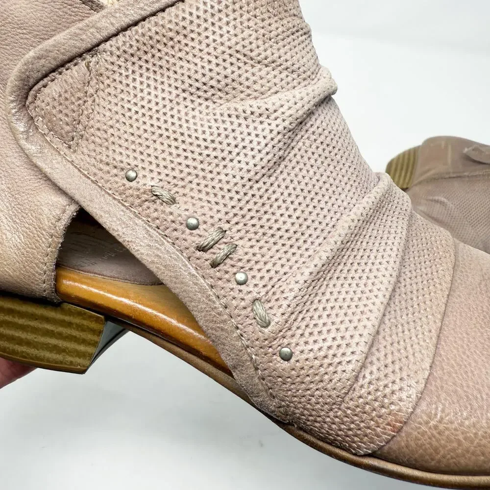 Miz Mooz Taupe Leather Canterbury Open Toe Booties EU 37 Side Zip Made in Bosnia